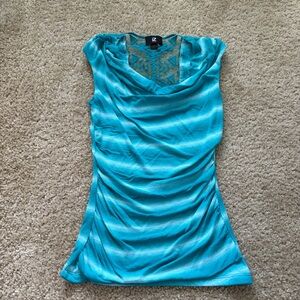 IZ Byer Turquoise Cowl Neck Sleeveless Blouse